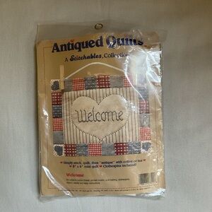 1989 Dimensions Antiqued Quilts by Stitchables “Welcome” 8 x 6 Mini Quilt